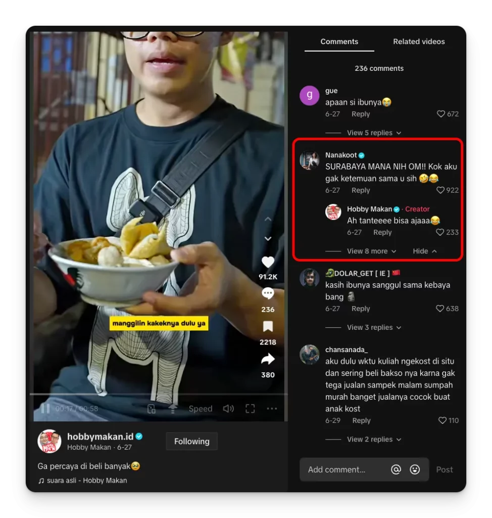 Komentar merupakan jenis engagement yang cukup efektif
