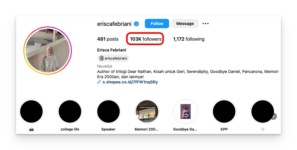 Salah satu contoh macro influencer adalah Erisca Febriani
