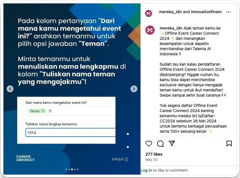 Salah satu jenis referral adalah tangible yang umumnya memberikan imbalan produk atau merchandise