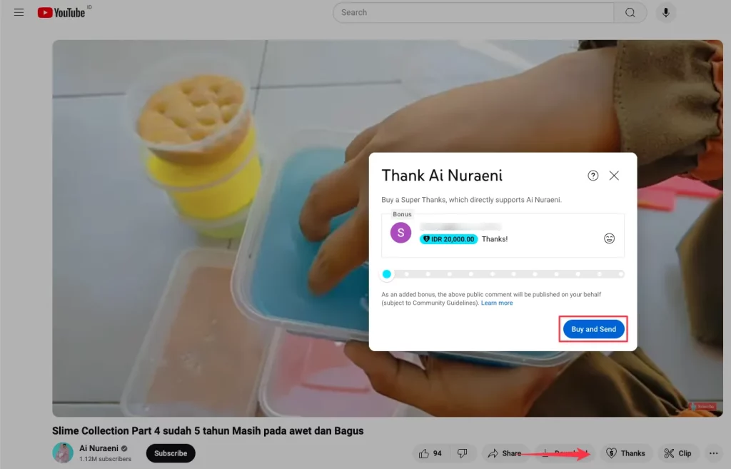 Contoh cara dapat uang dari YouTube lewat Super Thanks