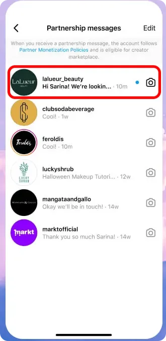 Contoh tawaran brand setelah gabung di creator marketplace