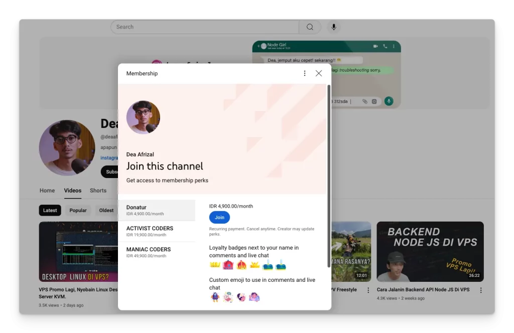 cara mendapatkan uang dari YouTube lewat skill yang dimiliki dengan Membership