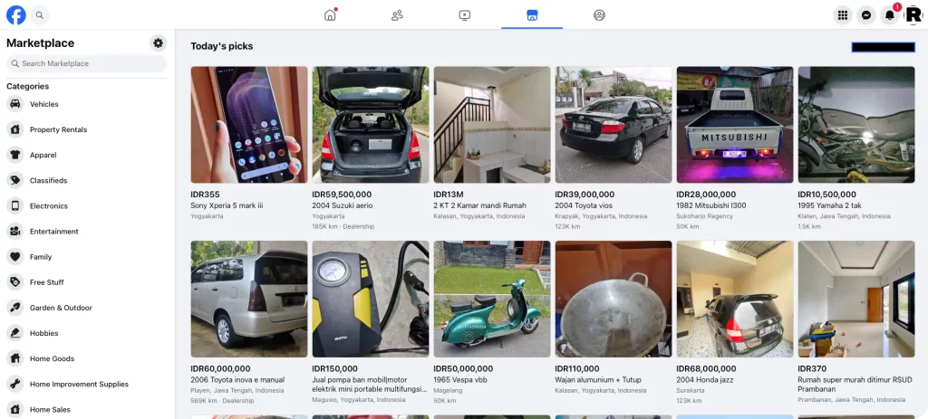 cara monetisasi Facebook bisa dengan Marketplace