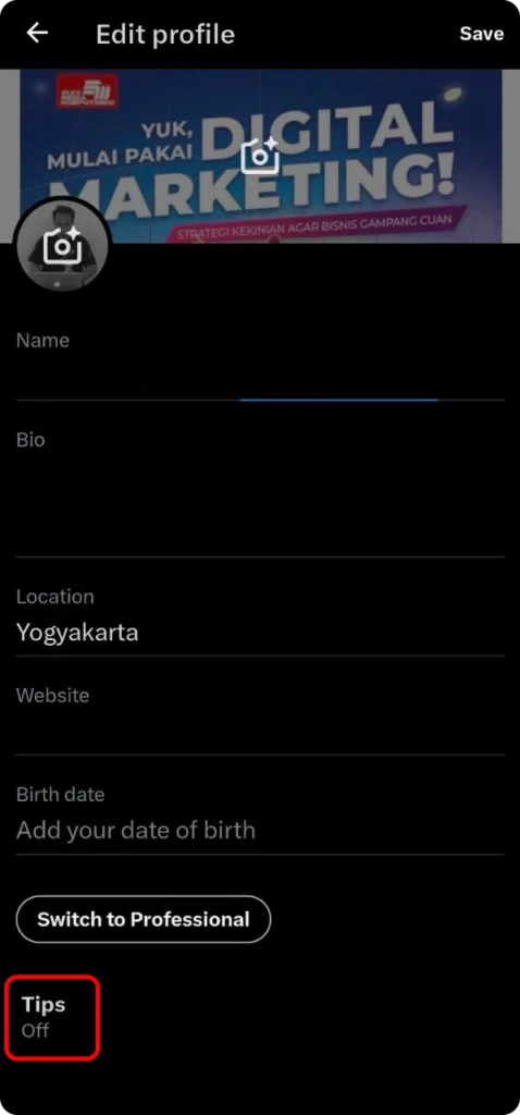mengaktifkan menu tips di twitter atau x
