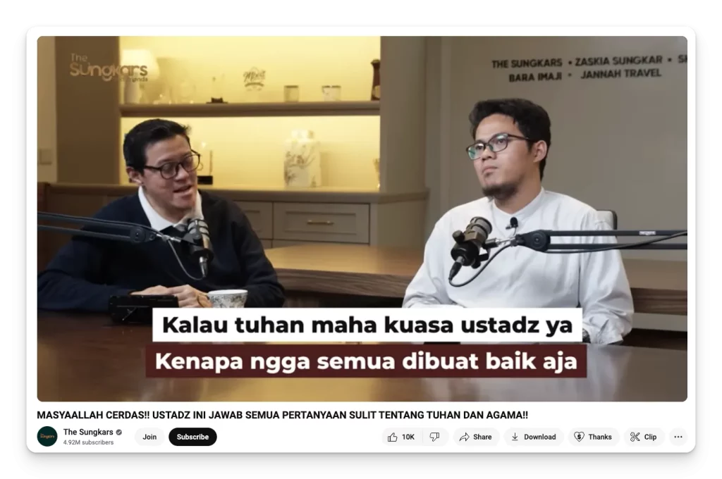 Banyak konten islami dengan pendekatan podcast yang punya banya viewer