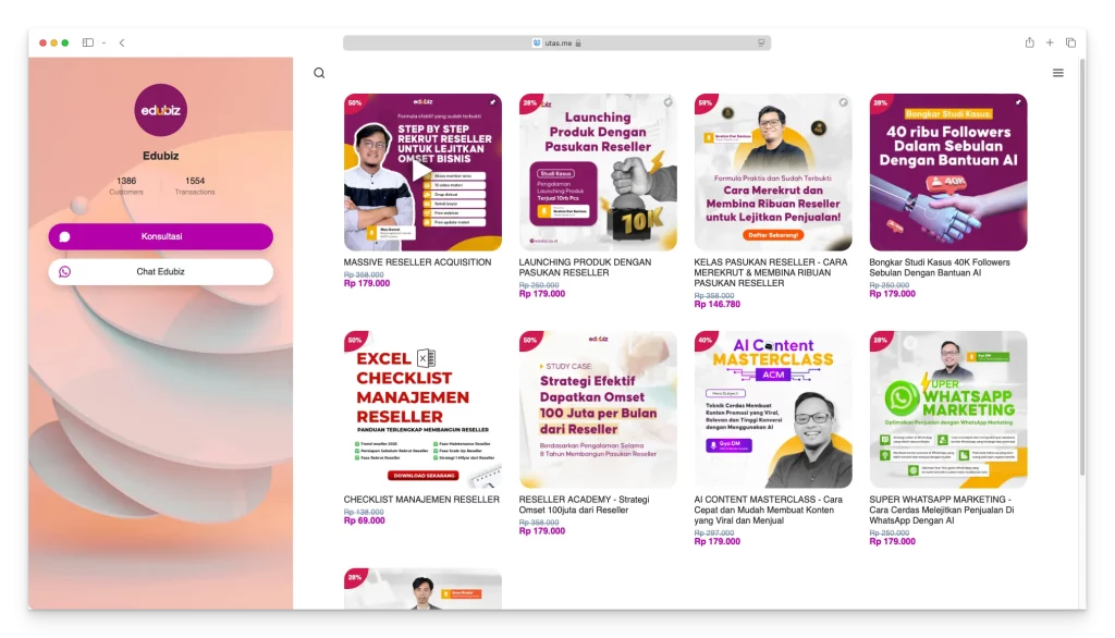 Contoh landing page dengan berbagai produk