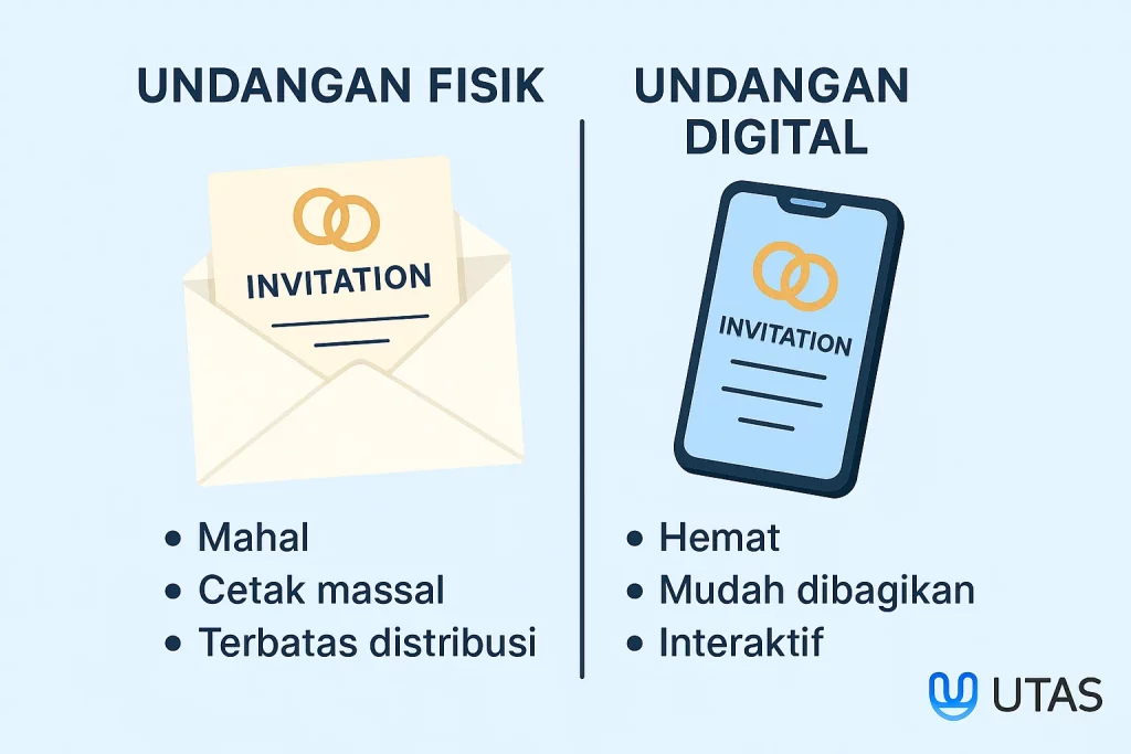 ilustrasi perbandingan undangan fisik vs undangan digital